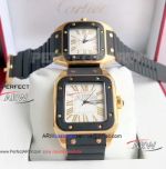 Perfect Replica Cartier Santos 100th Lovers Watch Gold Case Rubber Strap